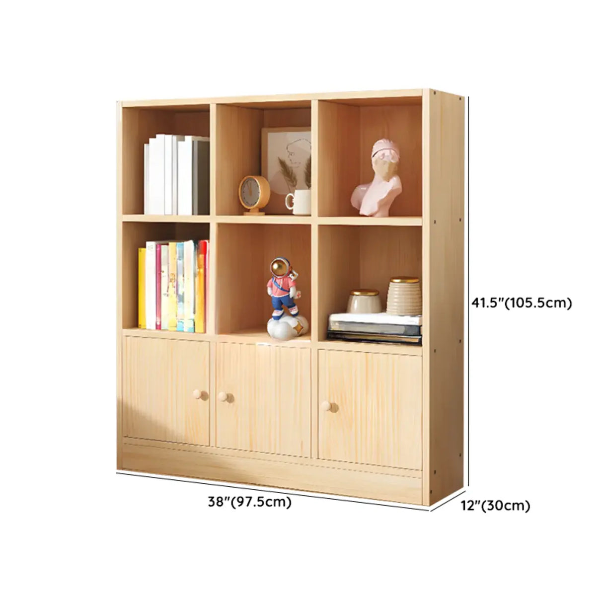 Simple Natural Finish Pine Closed Organizer Bookcase Image - 46
