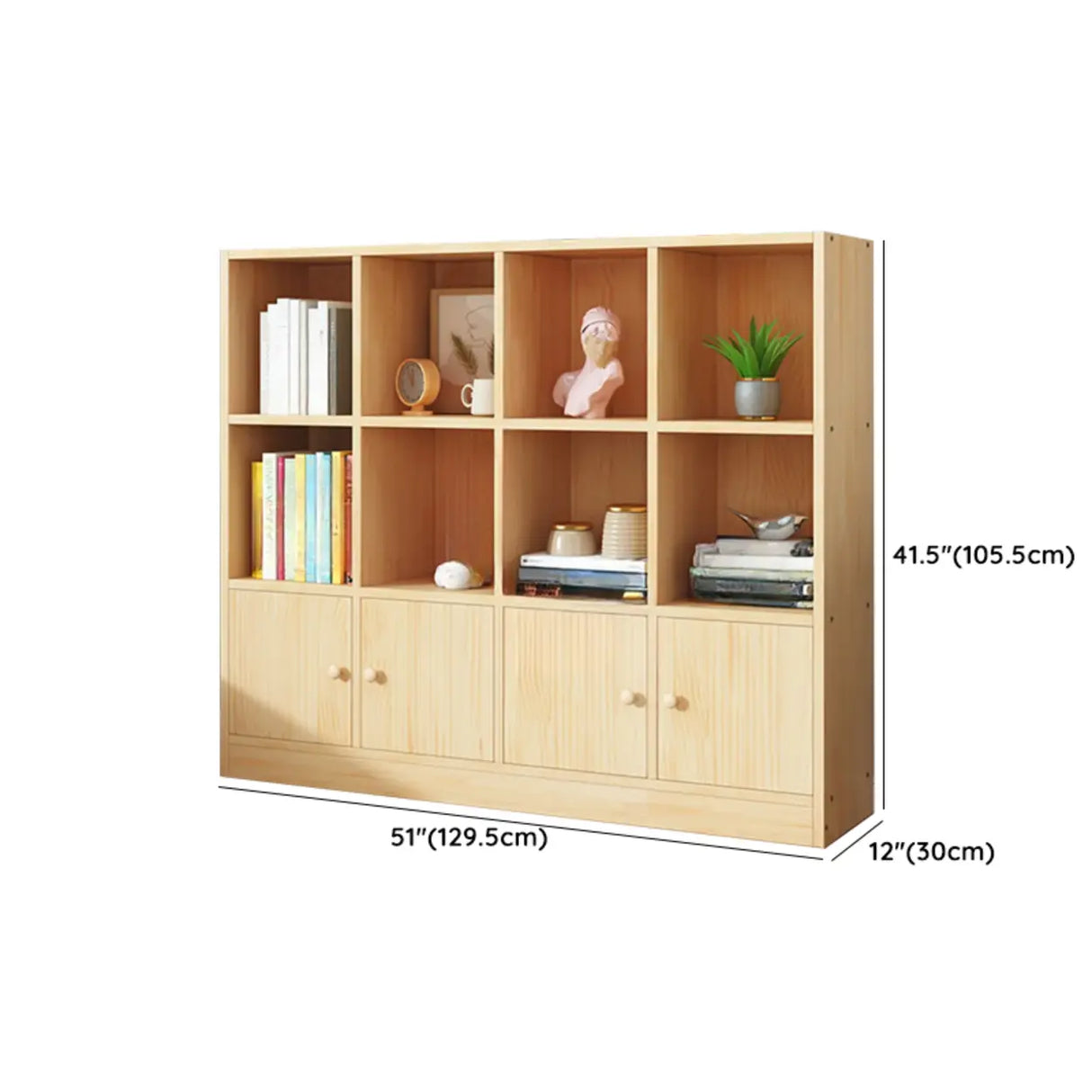 Simple Natural Finish Pine Closed Organizer Bookcase Image - 48