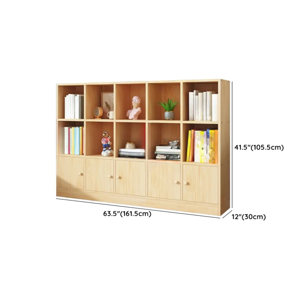 Simple Natural Finish Pine Closed Organizer Bookcase Image - 50