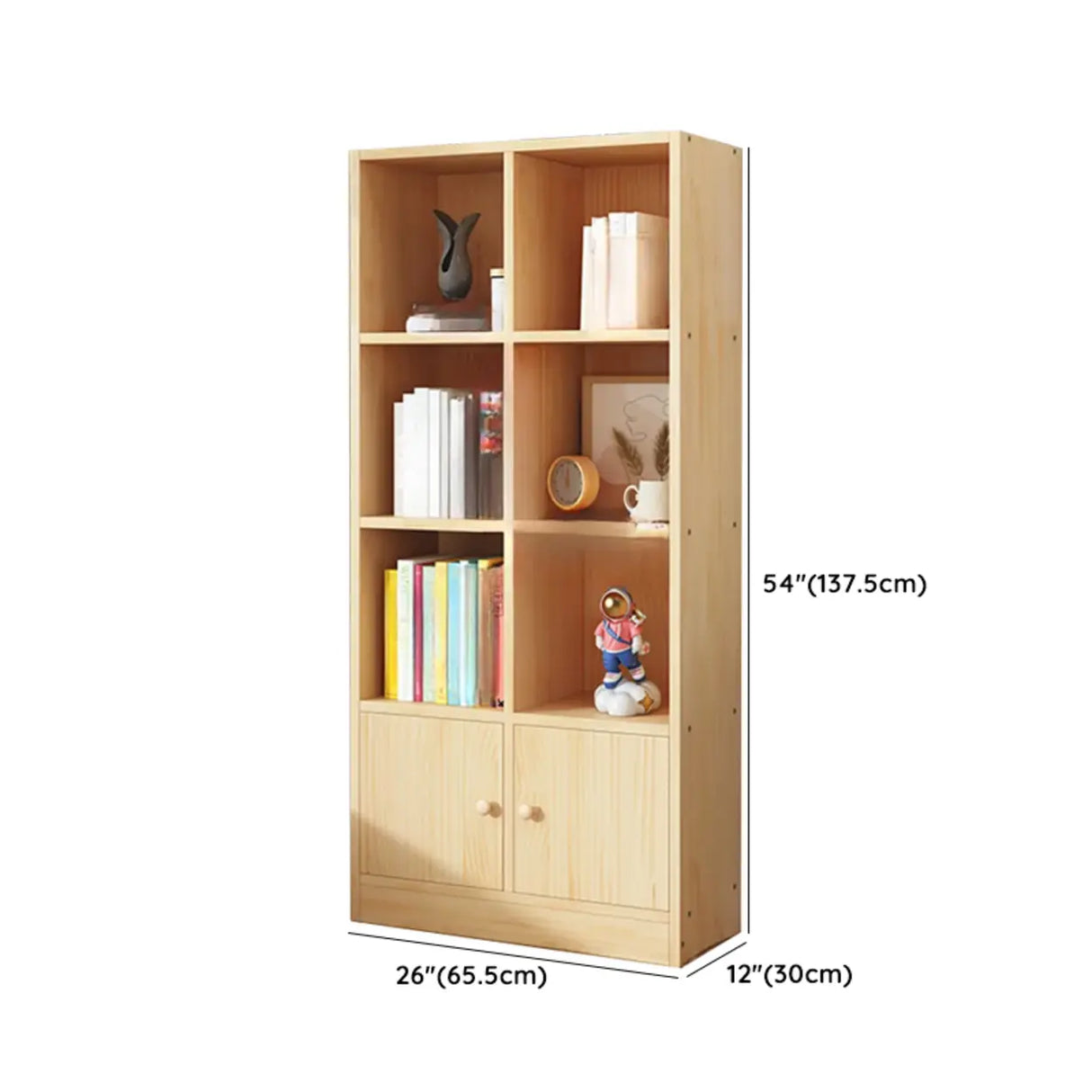 Simple Natural Finish Pine Closed Organizer Bookcase Image - 52