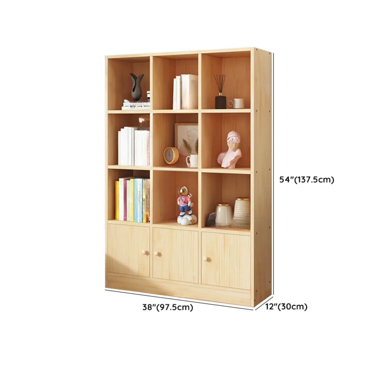 Simple Natural Finish Pine Closed Organizer Bookcase Image - 54