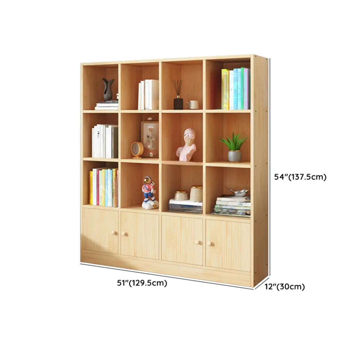 Simple Natural Finish Pine Closed Organizer Bookcase Image - 56