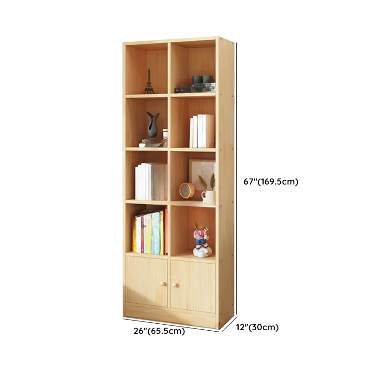 Simple Natural Finish Pine Closed Organizer Bookcase Image - 58