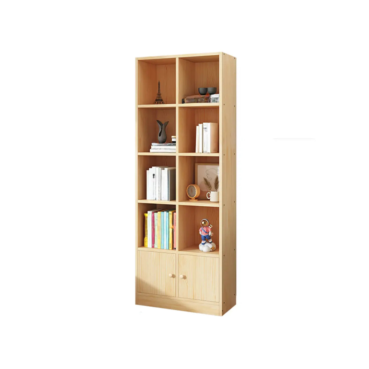 Simple Natural Finish Pine Closed Organizer Bookcase Image - 9