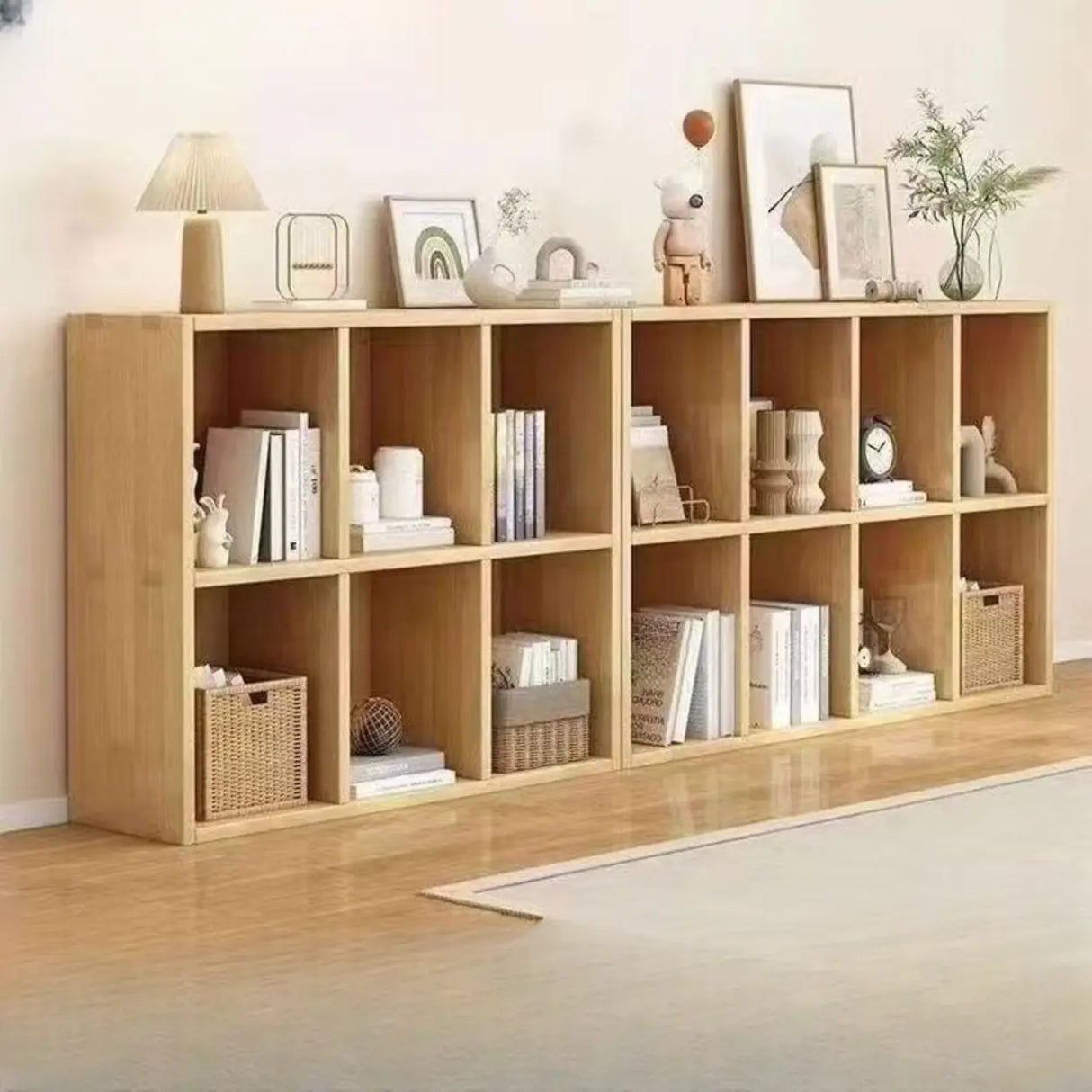 Simple Natural Finish Wood Rectangular Display Bookcase Image - 1