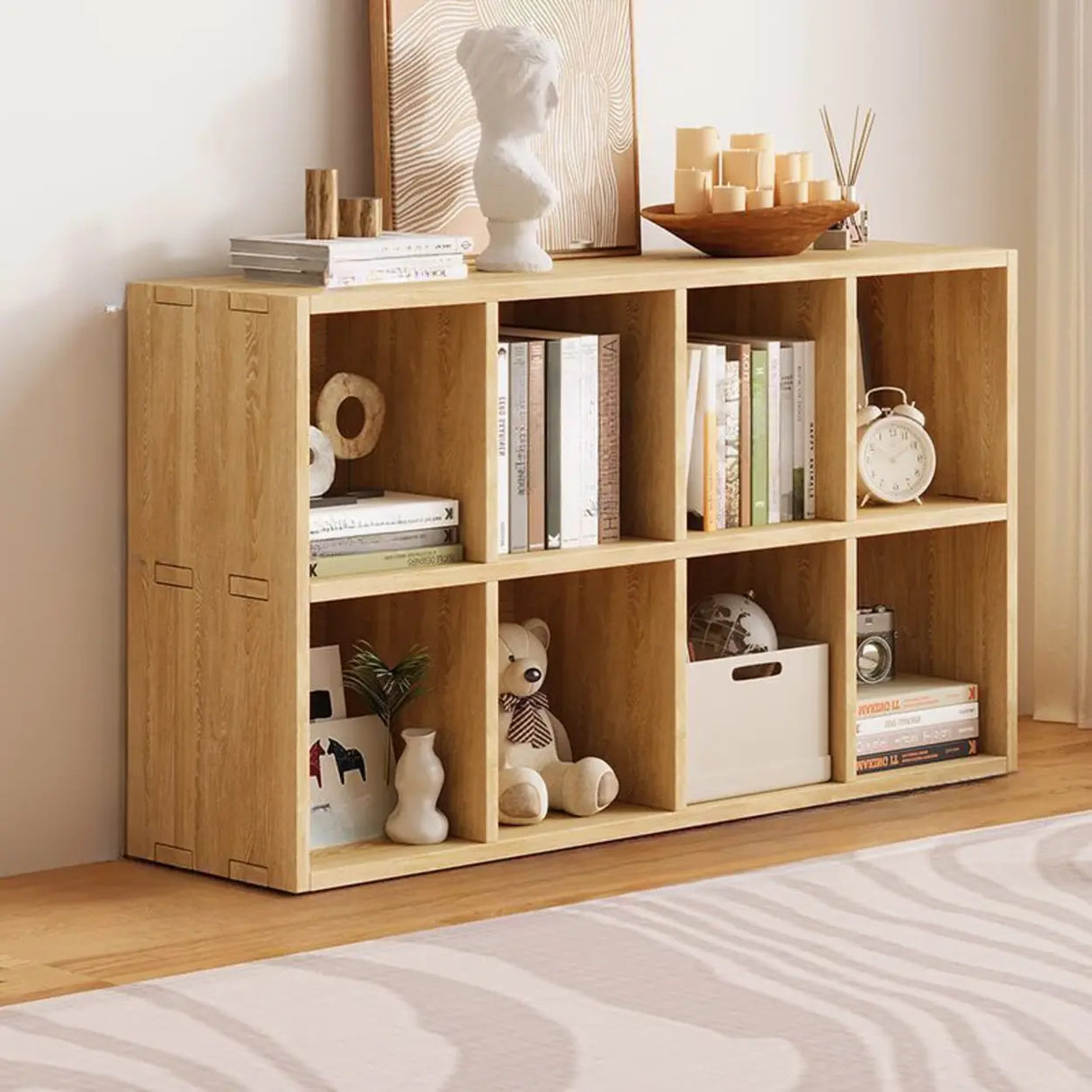 Simple Natural Finish Wood Rectangular Display Bookcase Image - 11