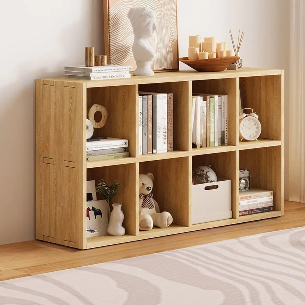 Simple Natural Finish Wood Rectangular Display Bookcase Image - 13
