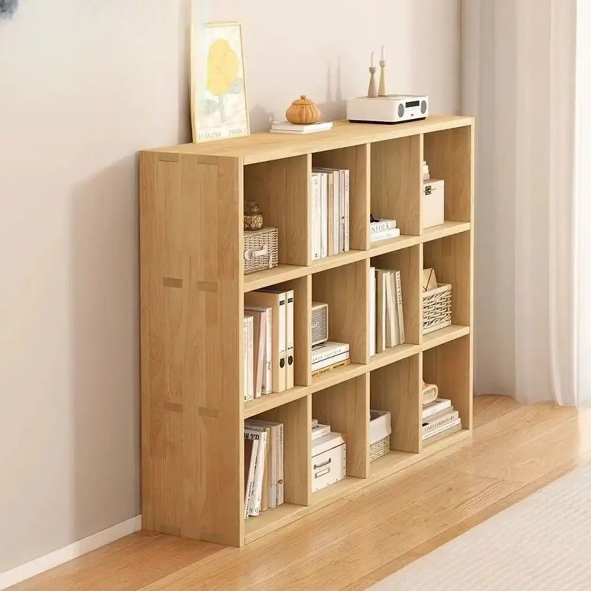 Simple Natural Finish Wood Rectangular Display Bookcase Image - 15