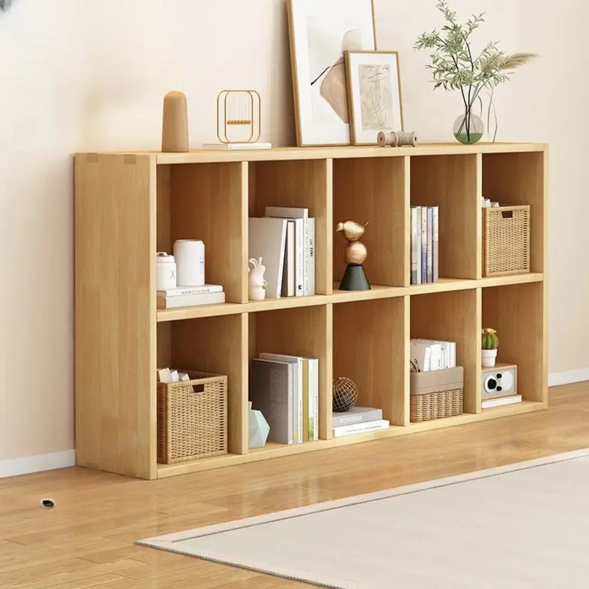 Simple Natural Finish Wood Rectangular Display Bookcase Image - 17