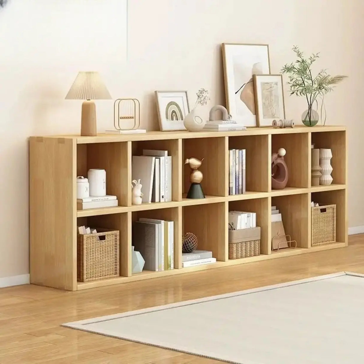 Simple Natural Finish Wood Rectangular Display Bookcase Image - 19