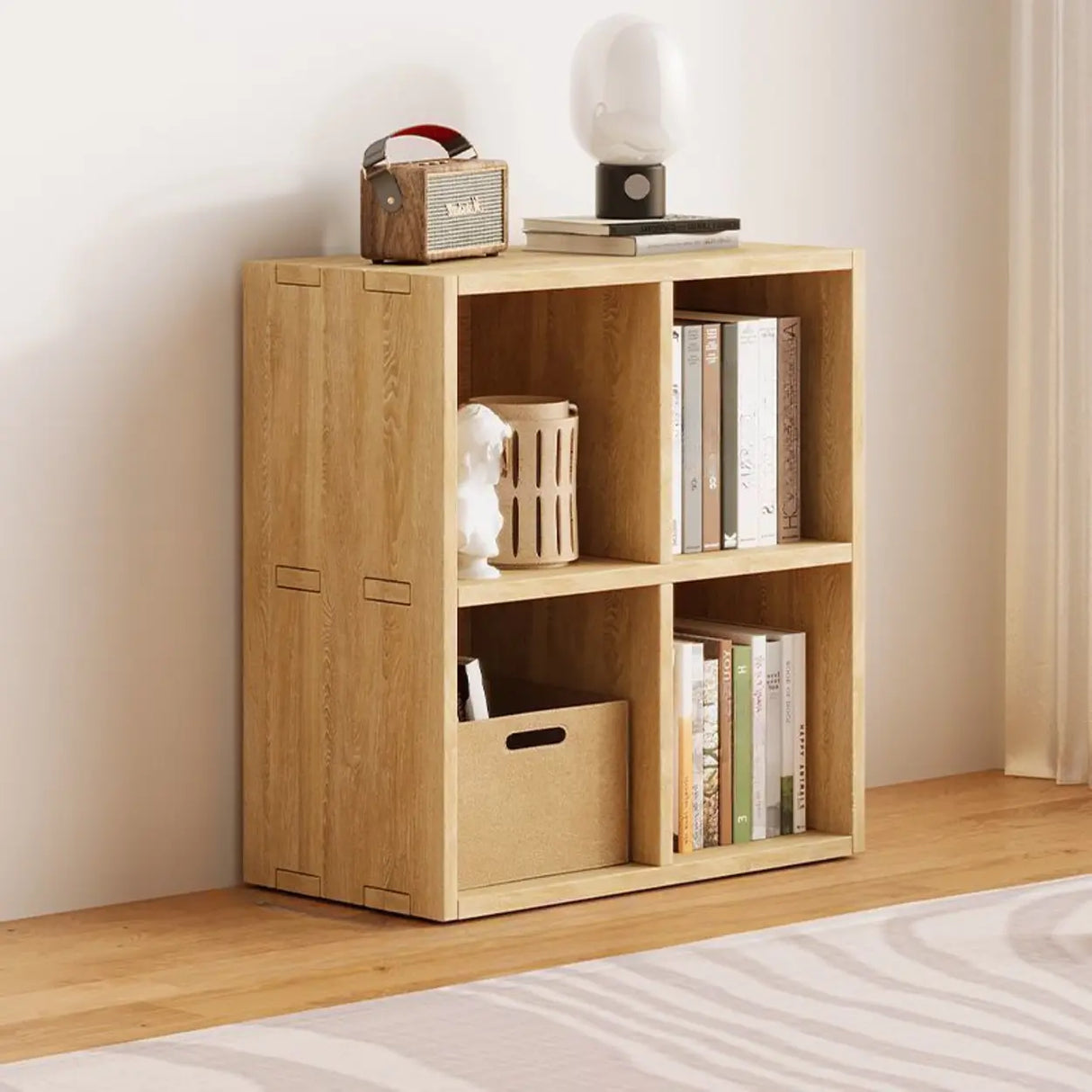 Simple Natural Finish Wood Rectangular Display Bookcase Image - 2