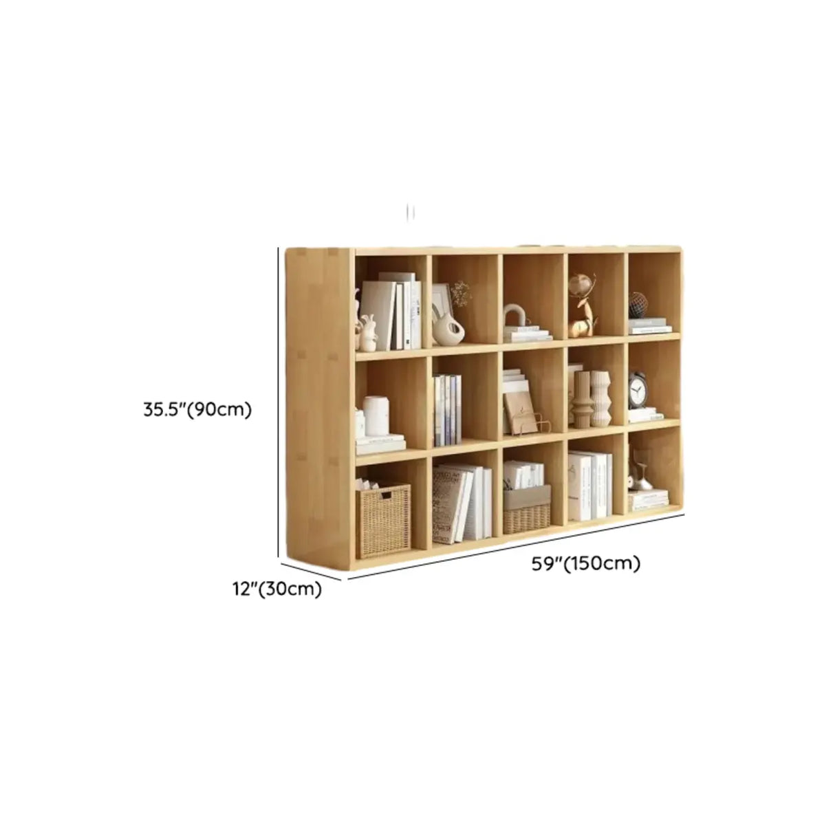 Simple Natural Finish Wood Rectangular Display Bookcase Image - 23