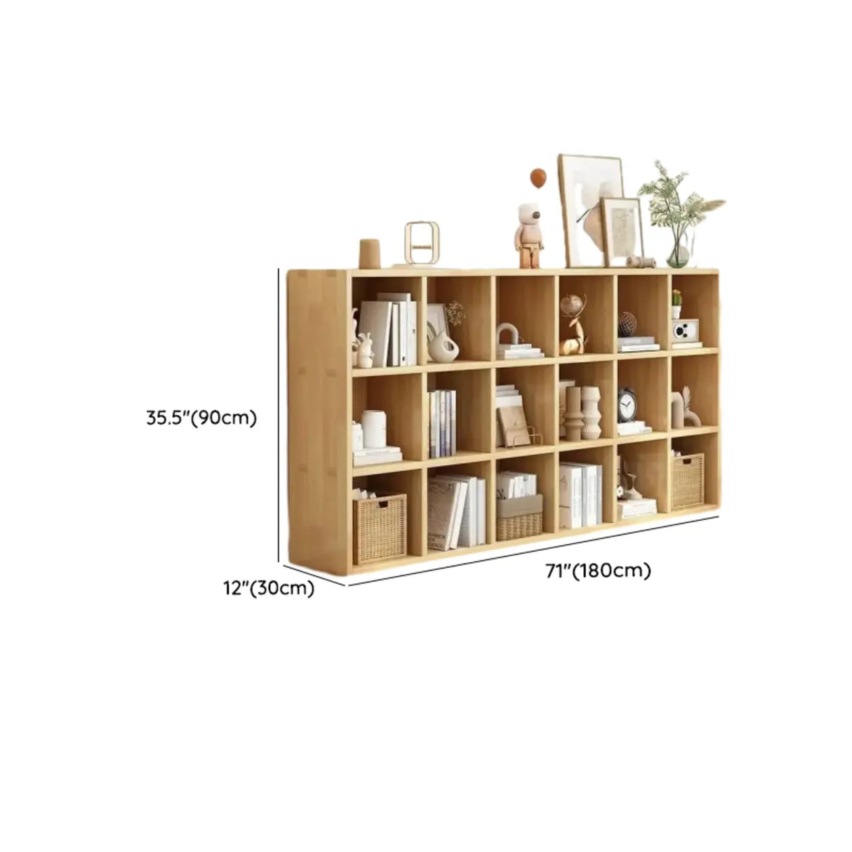 Simple Natural Finish Wood Rectangular Display Bookcase Image - 24