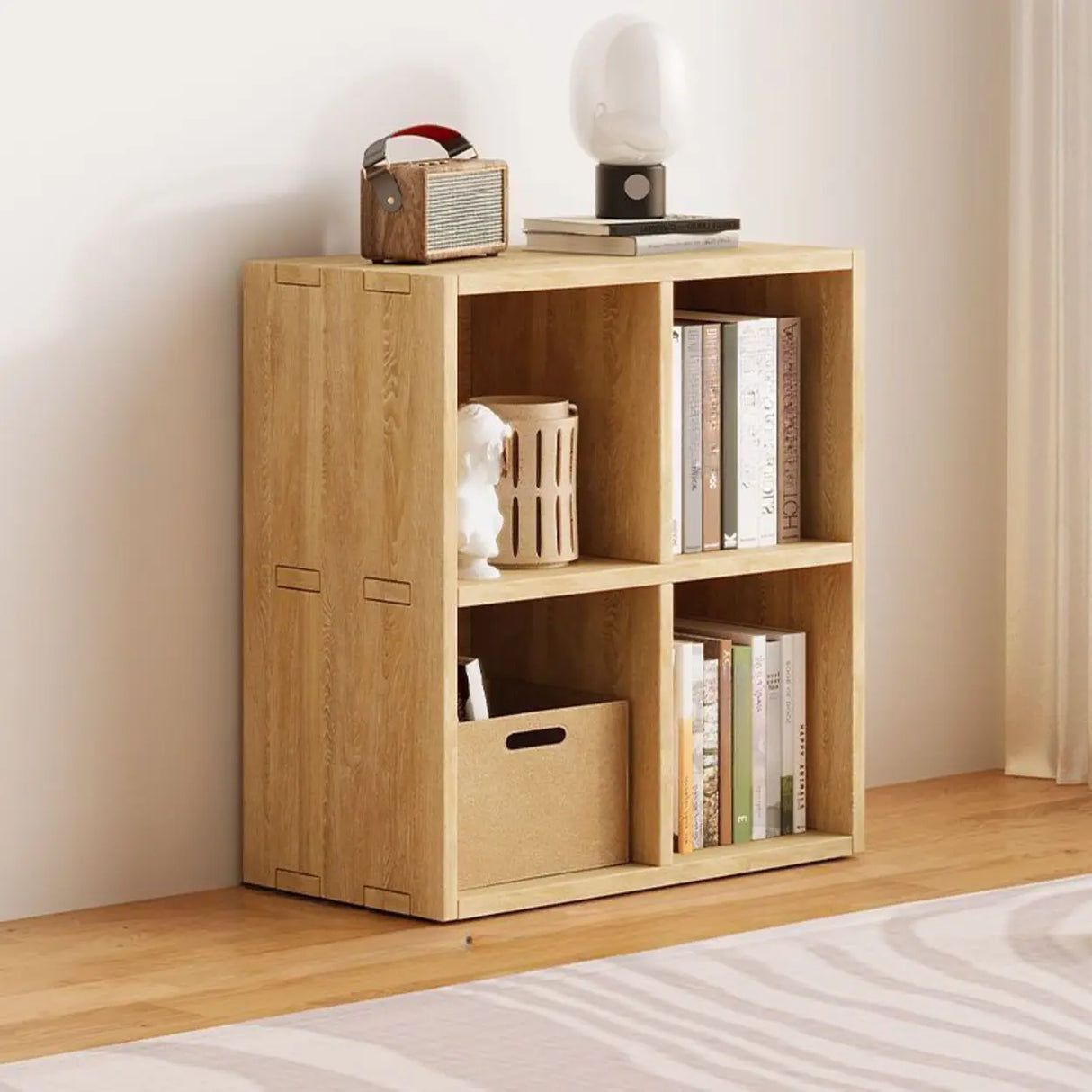 Simple Natural Finish Wood Rectangular Display Bookcase Image - 3