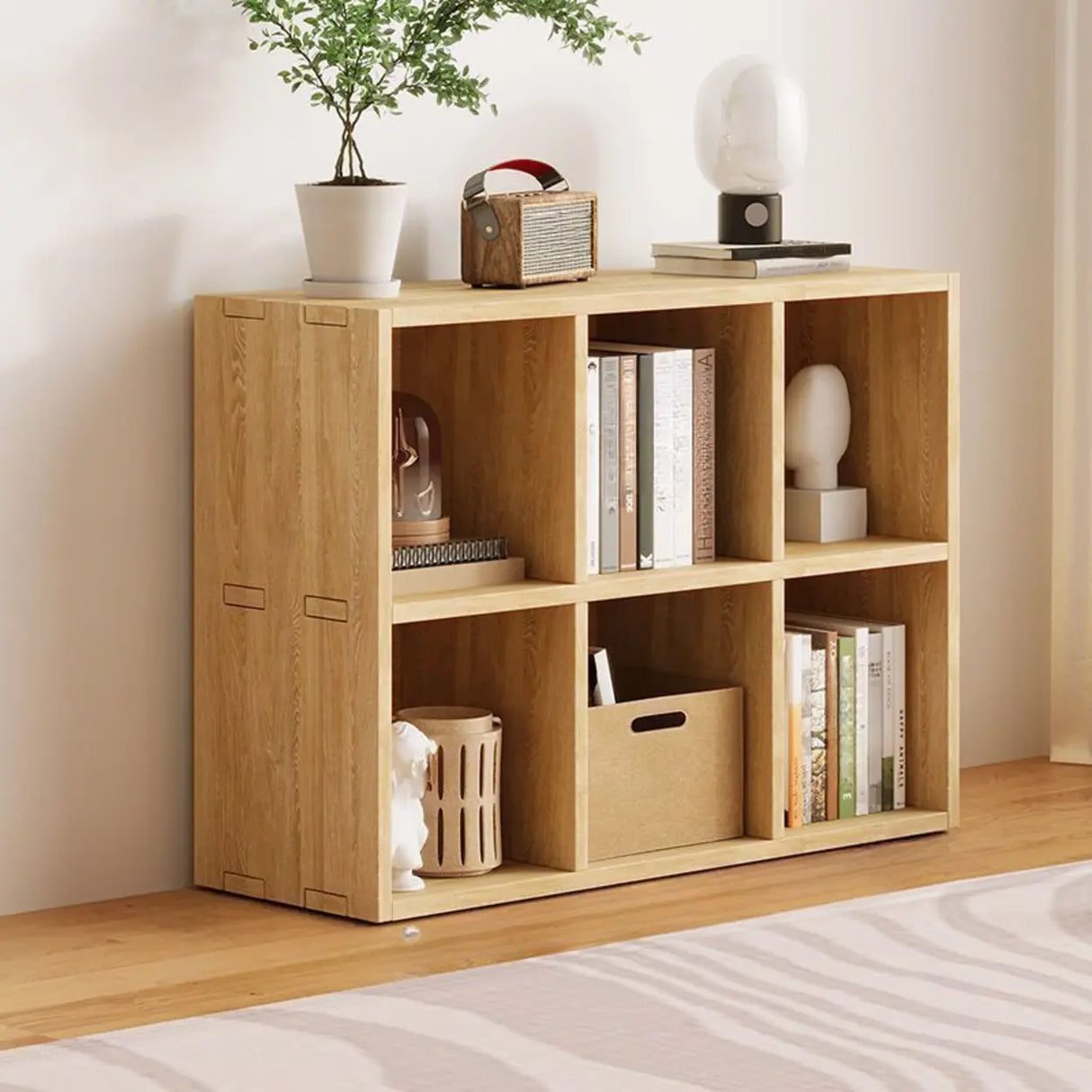 Simple Natural Finish Wood Rectangular Display Bookcase Image - 5