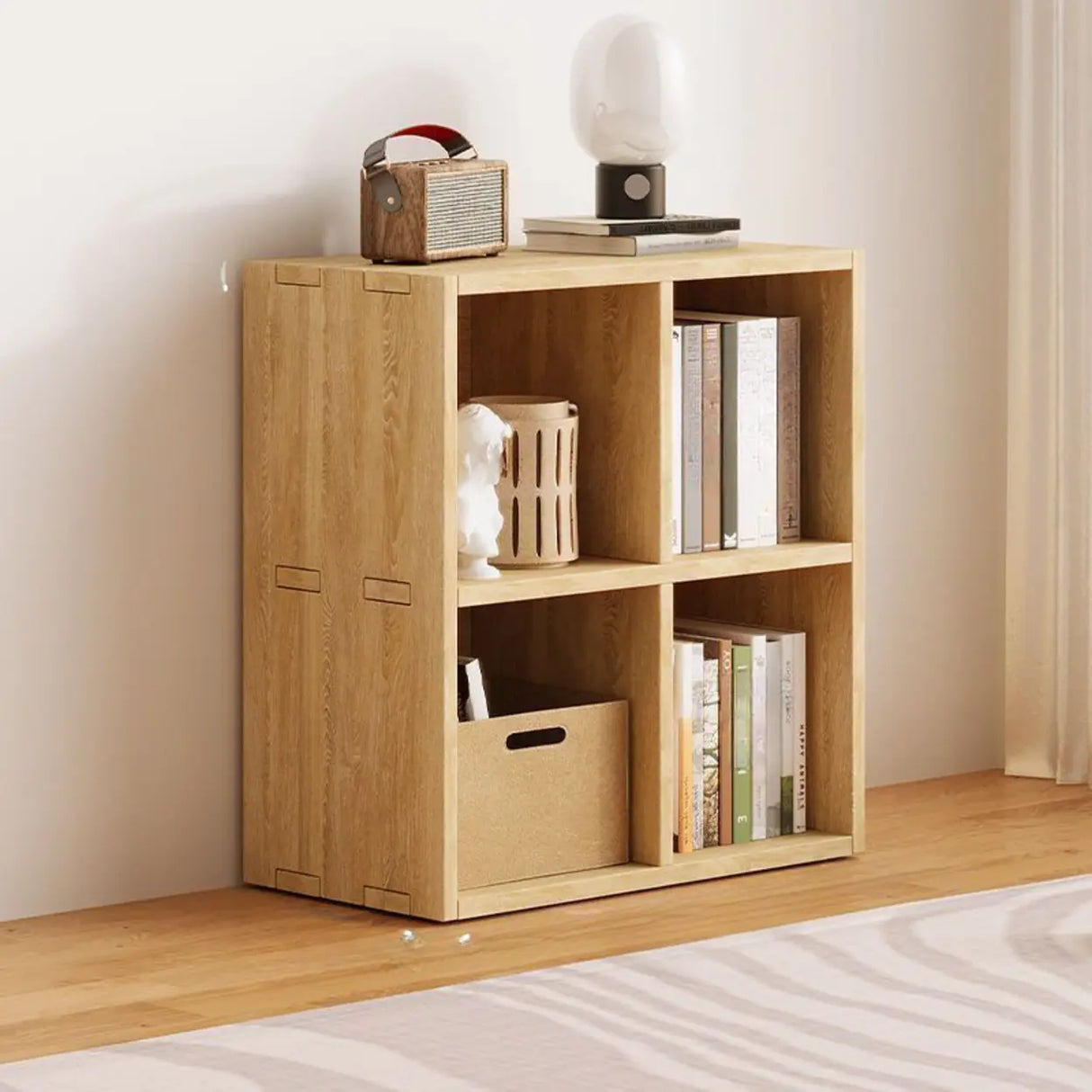 Simple Natural Finish Wood Rectangular Display Bookcase Image - 6