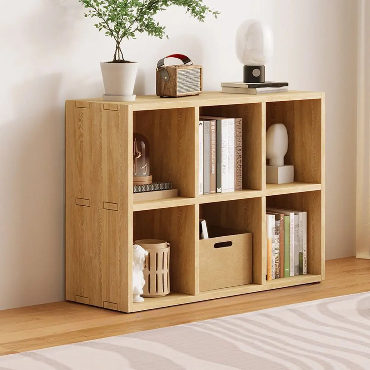 Simple Natural Finish Wood Rectangular Display Bookcase Image - 7