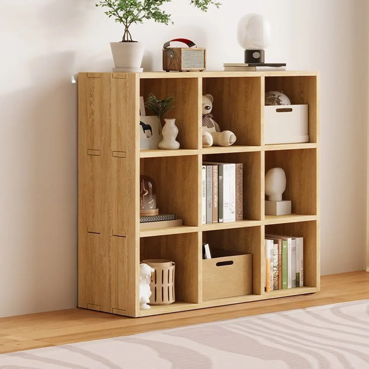 Simple Natural Finish Wood Rectangular Display Bookcase Image - 9