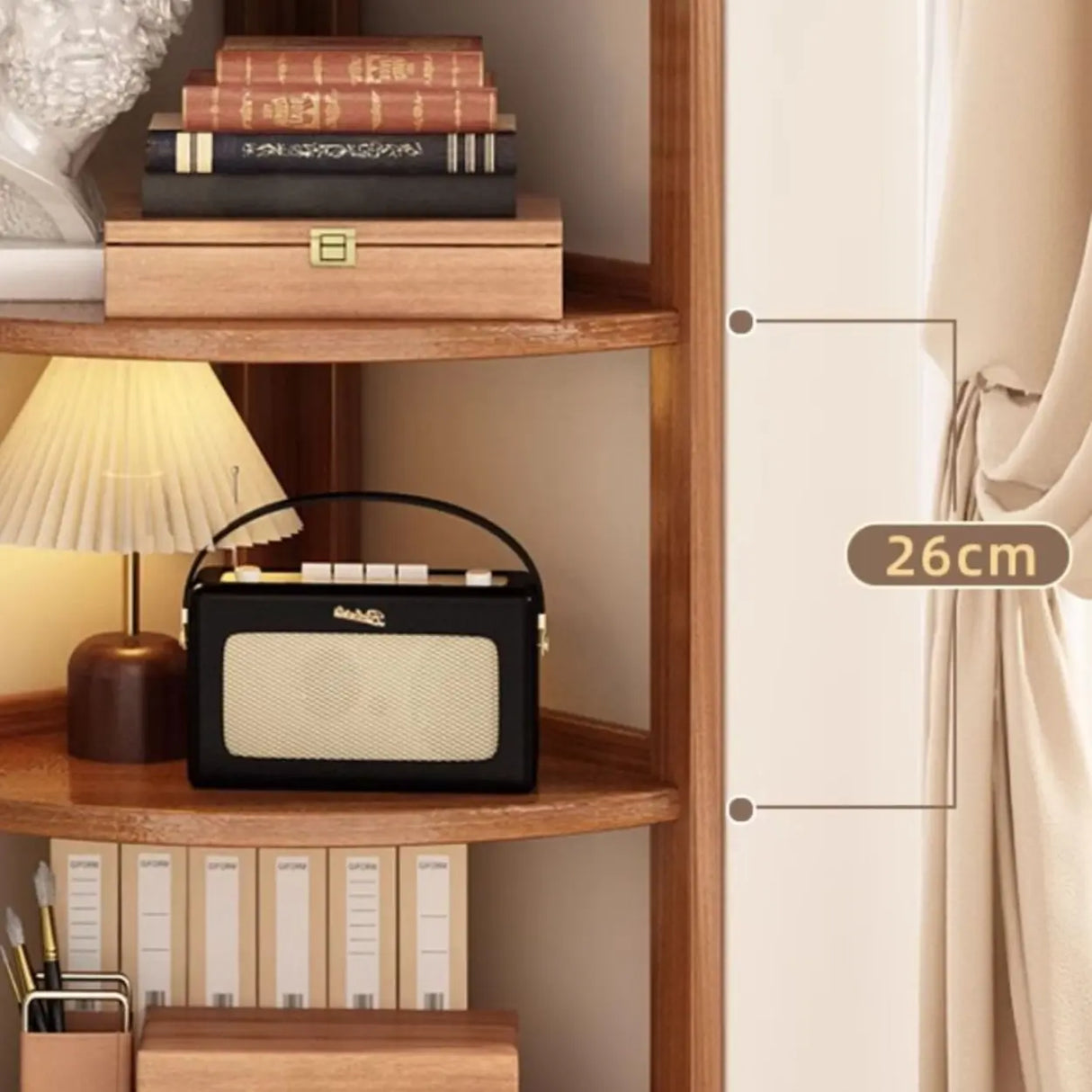 Simple Natural Wood Finish Corner Display Bookshelf Image - 6