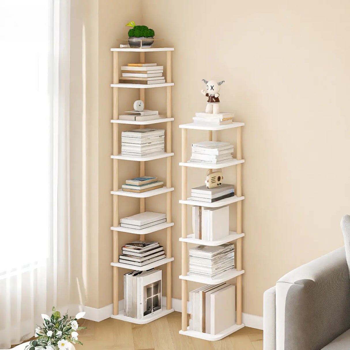 Simple Natural Wood Open Corner Organizer Bookshelf Image - 1