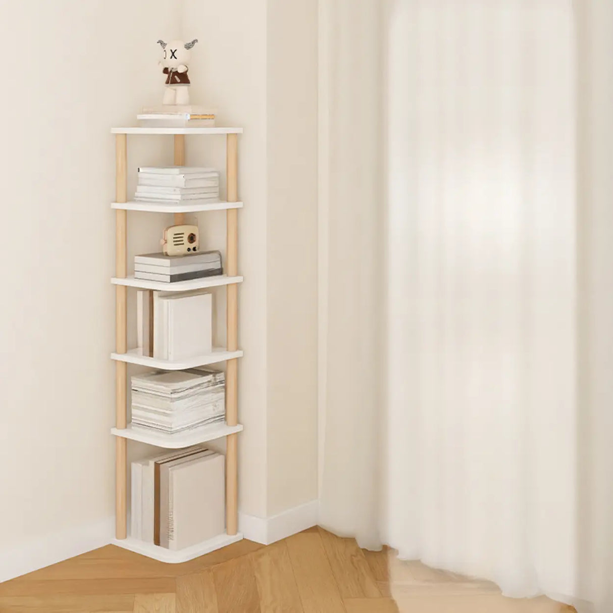 Simple Natural Wood Open Corner Organizer Bookshelf Image - 12