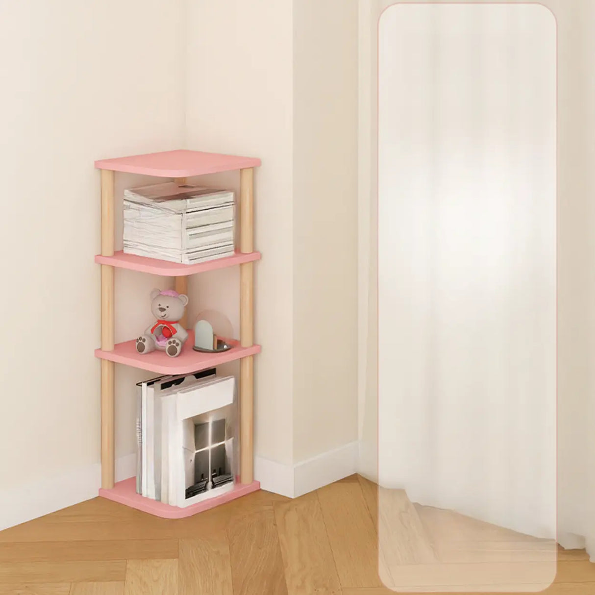 Simple Natural Wood Open Corner Organizer Bookshelf Image - 13