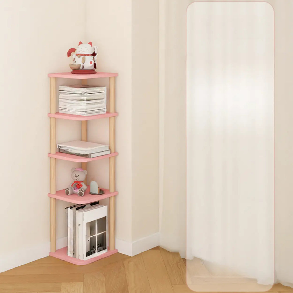 Simple Natural Wood Open Corner Organizer Bookshelf Image - 14