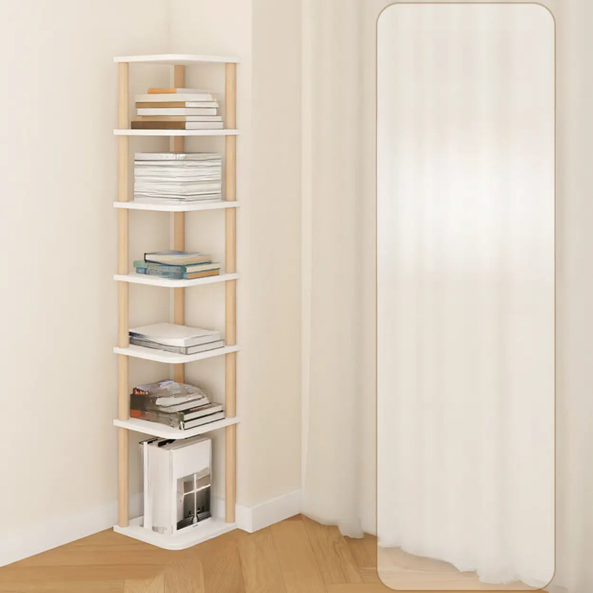 Simple Natural Wood Open Corner Organizer Bookshelf Image - 16