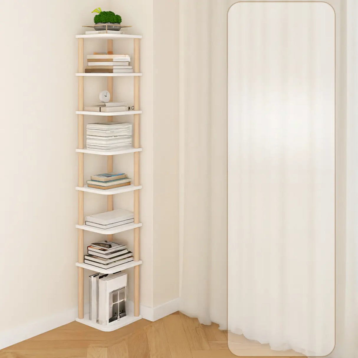 Simple Natural Wood Open Corner Organizer Bookshelf Image - 17