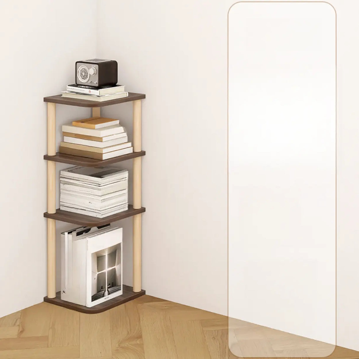 Simple Natural Wood Open Corner Organizer Bookshelf Image - 18