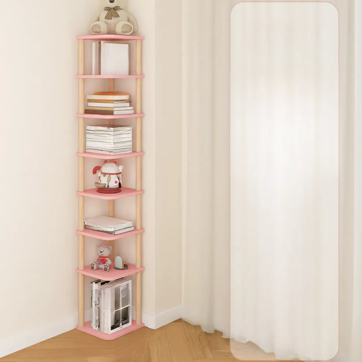 Simple Natural Wood Open Corner Organizer Bookshelf Image - 19