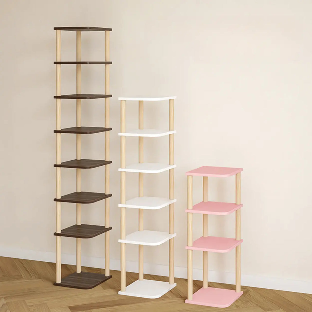 Simple Natural Wood Open Corner Organizer Bookshelf Image - 2