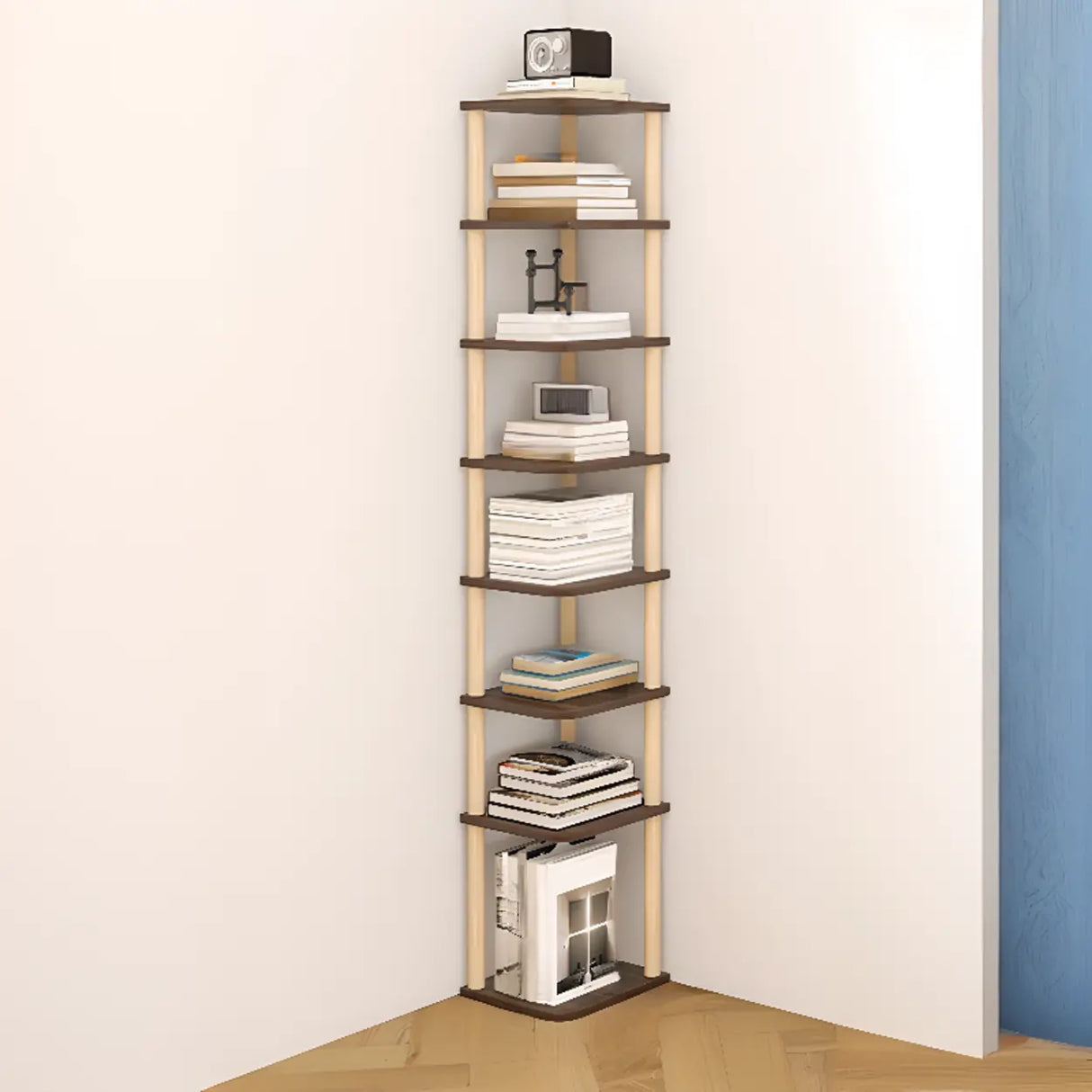 Simple Natural Wood Open Corner Organizer Bookshelf Image - 20