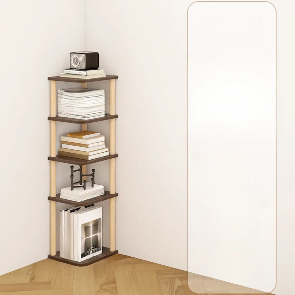 Simple Natural Wood Open Corner Organizer Bookshelf Image - 21