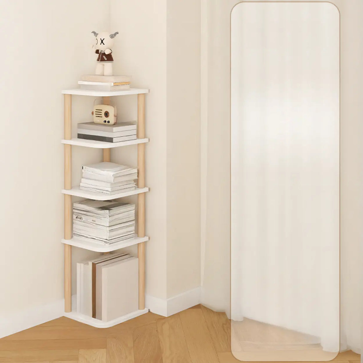 Simple Natural Wood Open Corner Organizer Bookshelf Image - 22