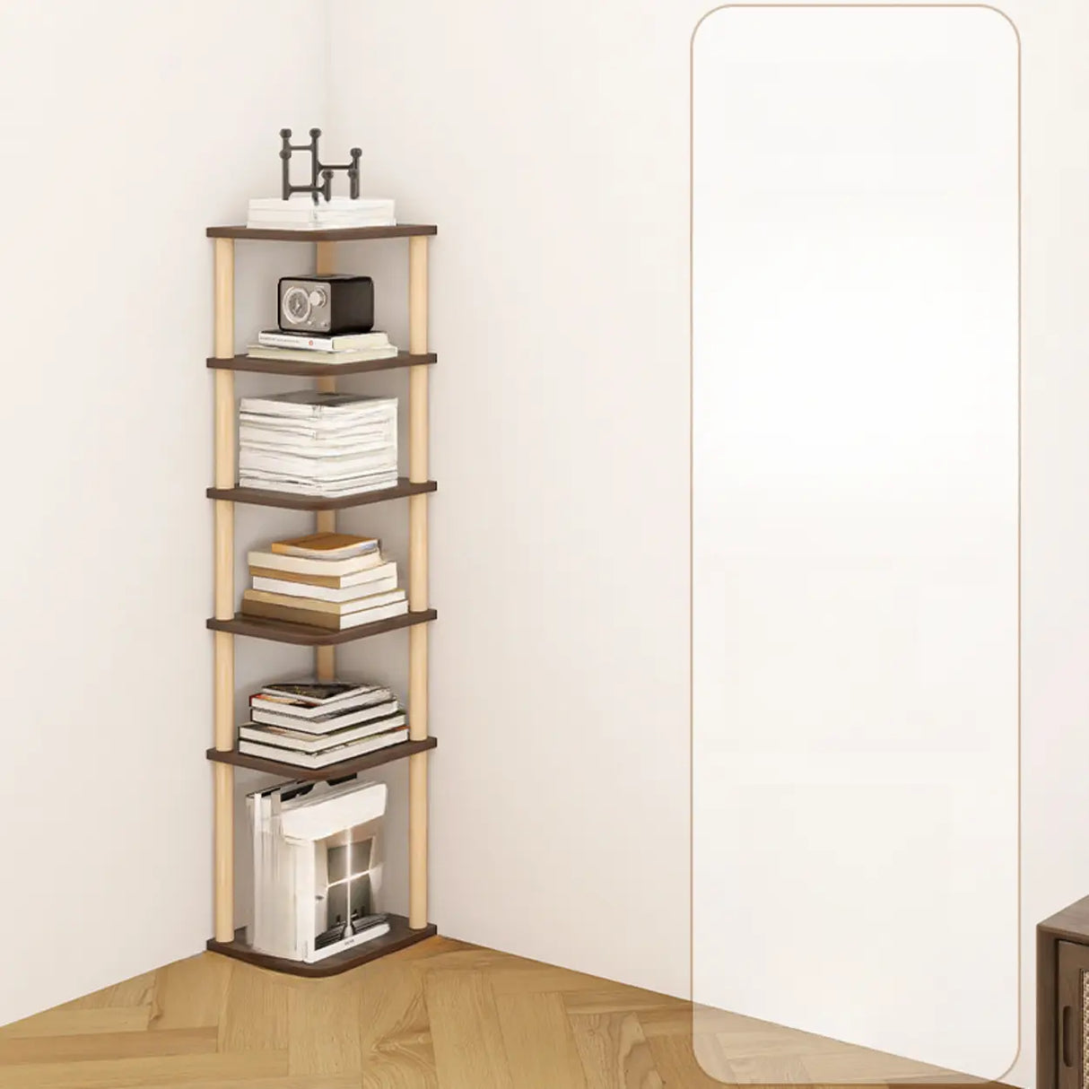 Simple Natural Wood Open Corner Organizer Bookshelf Image - 23