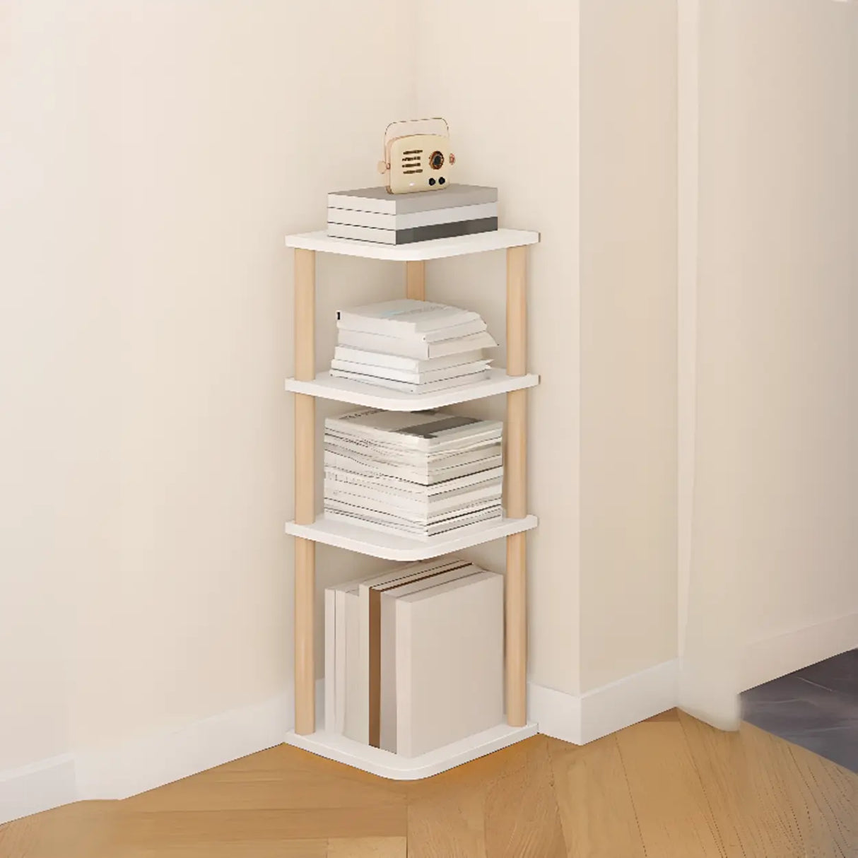 Simple Natural Wood Open Corner Organizer Bookshelf Image - 3