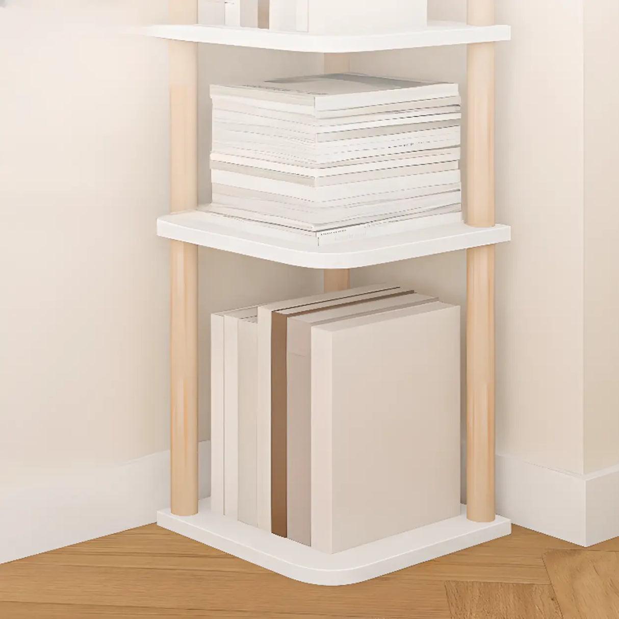 Simple Natural Wood Open Corner Organizer Bookshelf Image - 7