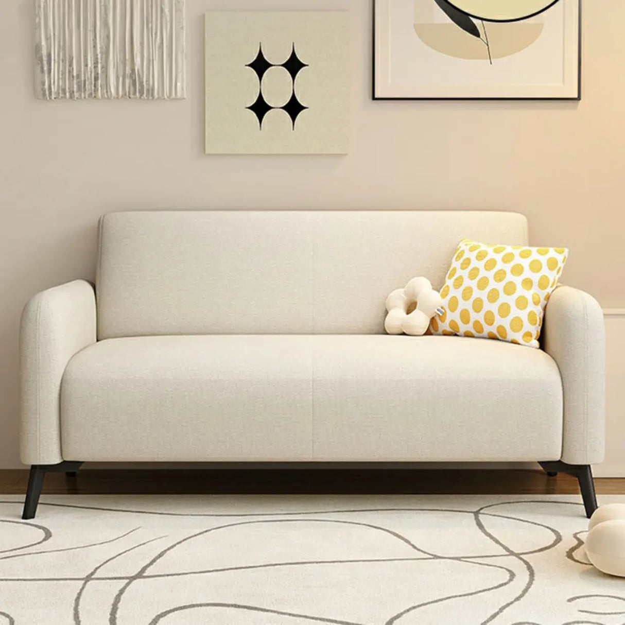 Simple Off-White Snowflake Velvet Square Arm Loveseat Image - 1