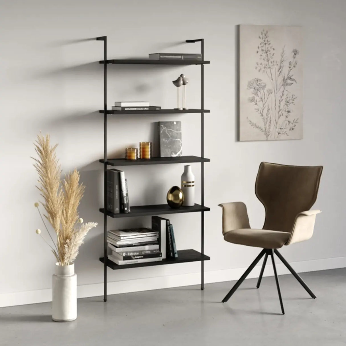 Simple Open Alloy Frame Vertical Multi-shelves Bookcase Image - 1