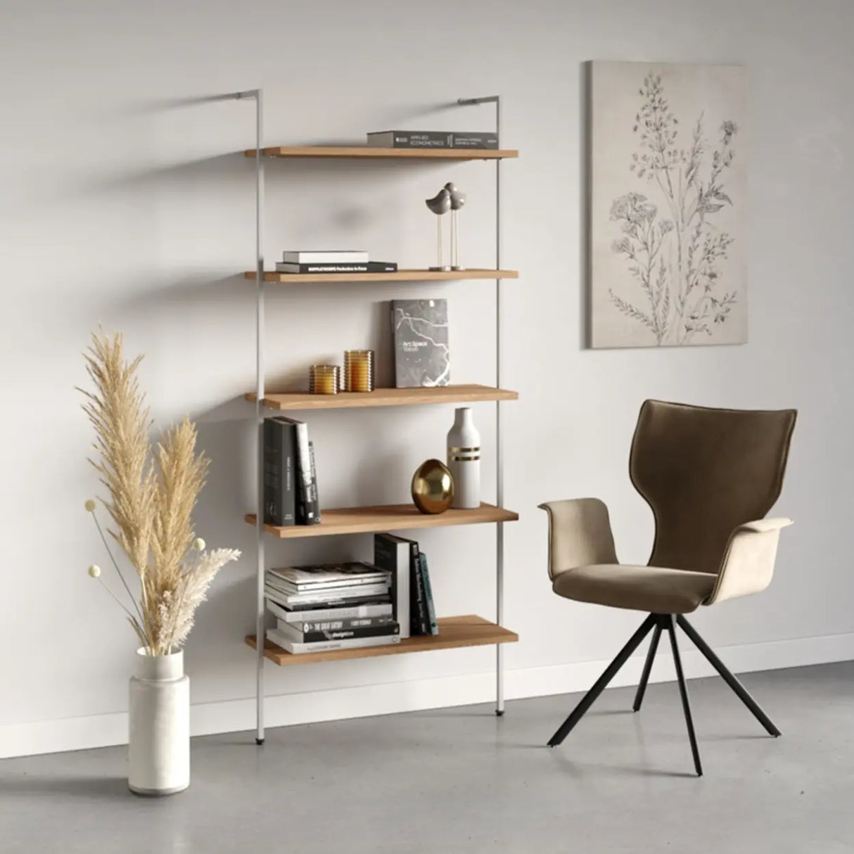 Simple Open Alloy Frame Vertical Multi-shelves Bookcase Image - 10