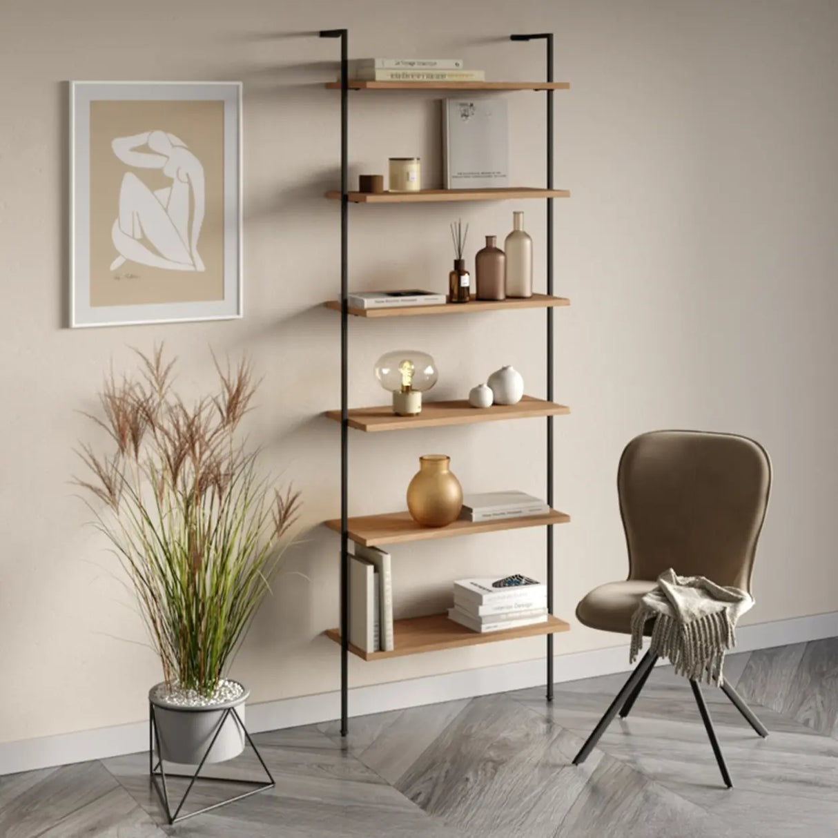 Simple Open Alloy Frame Vertical Multi-shelves Bookcase Image - 11