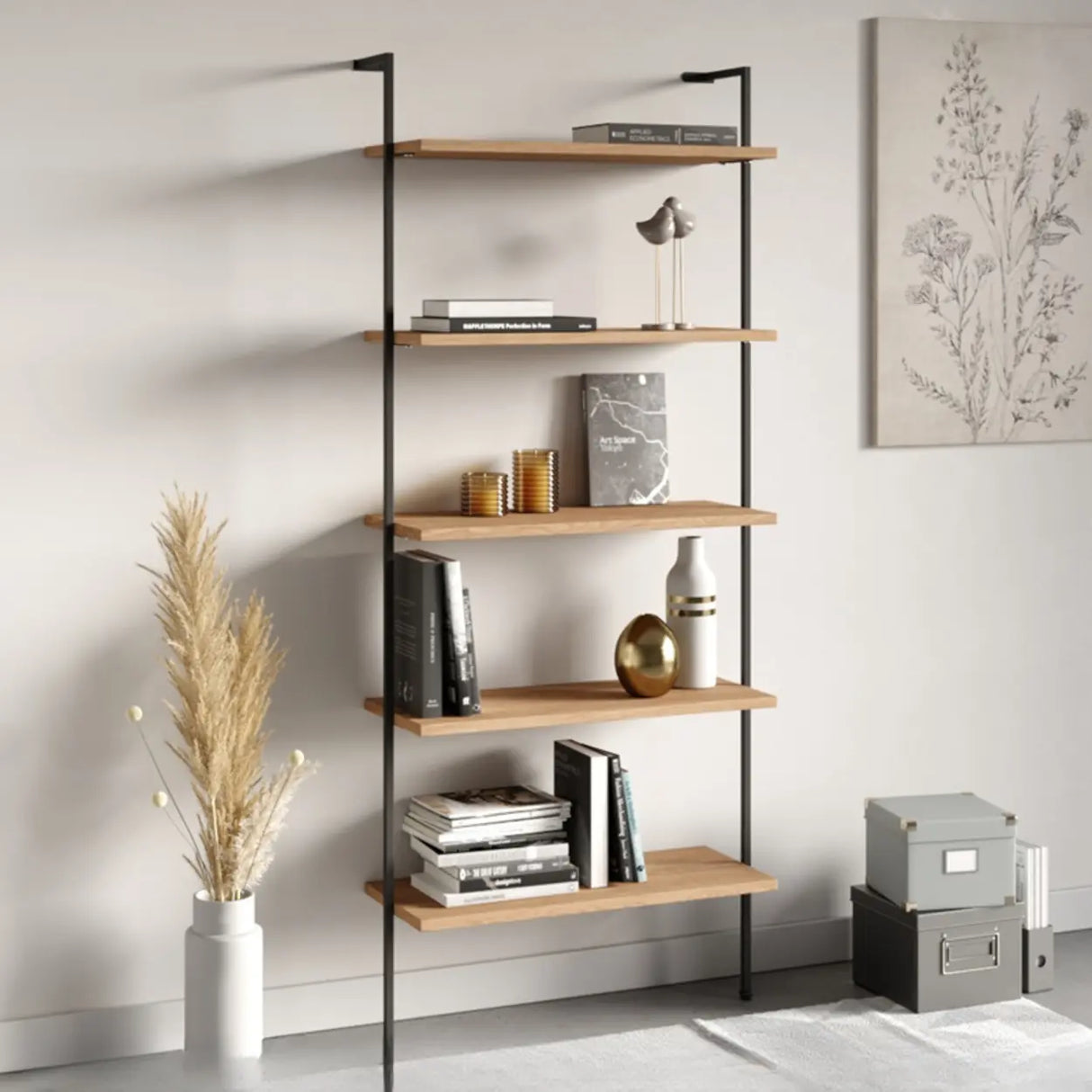 Simple Open Alloy Frame Vertical Multi-shelves Bookcase Image - 3