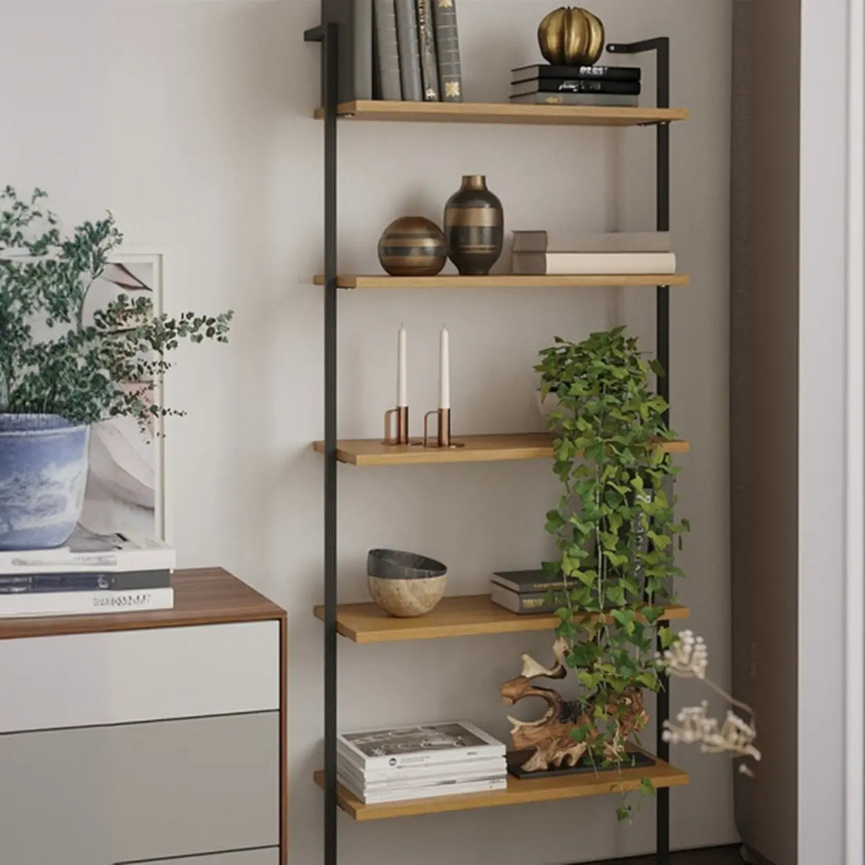 Simple Open Alloy Frame Vertical Multi-shelves Bookcase Image - 6