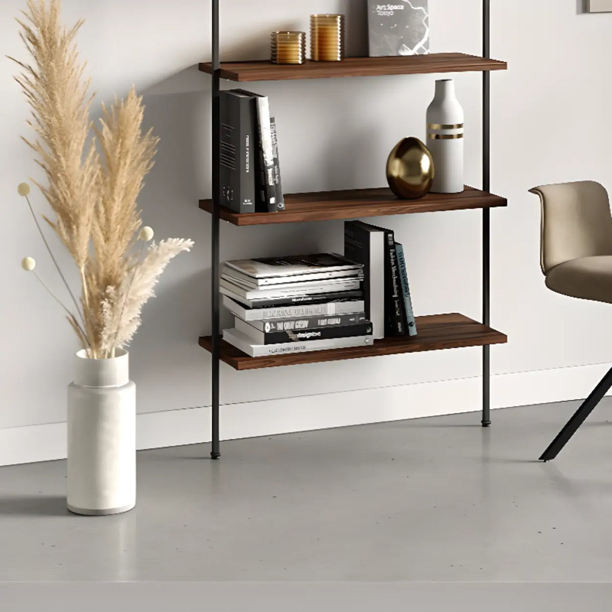 Simple Open Alloy Frame Vertical Multi-shelves Bookcase Image - 7