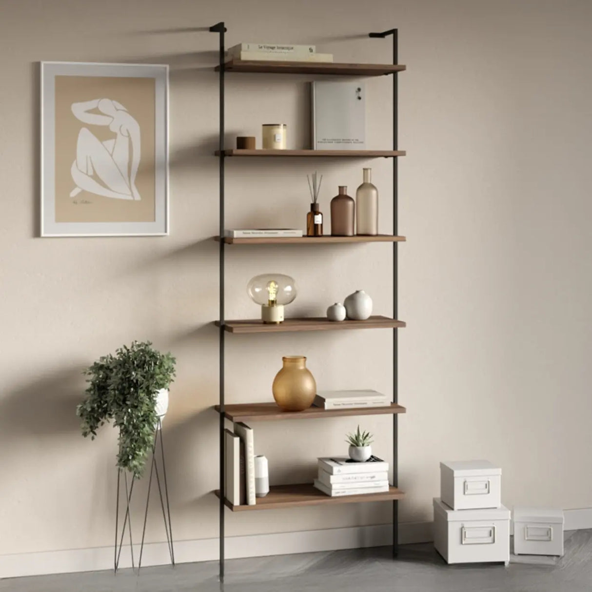 Simple Open Alloy Frame Vertical Multi-shelves Bookcase Image - 9