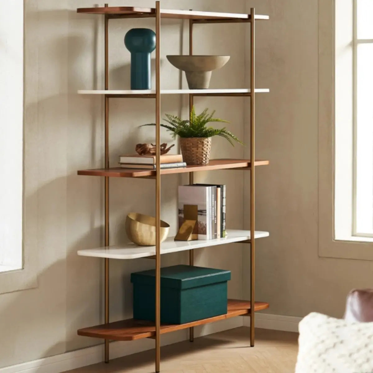 Simple Open Back 5-Tier Walnut Brown Display Bookcase Image - 2