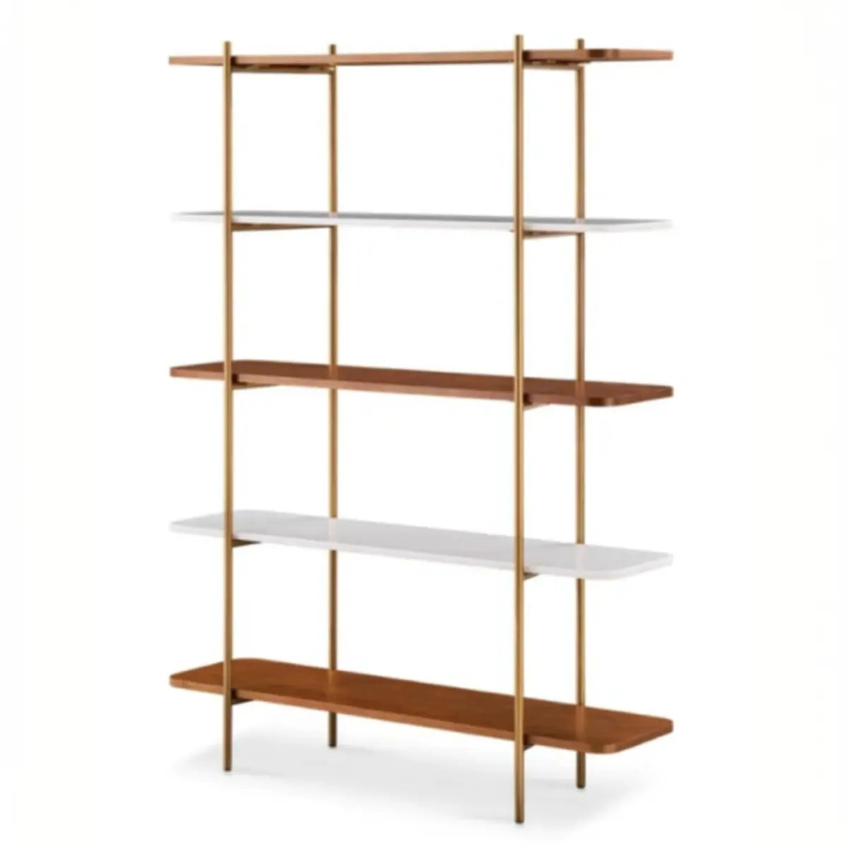 Simple Open Back 5-Tier Walnut Brown Display Bookcase Image - 3