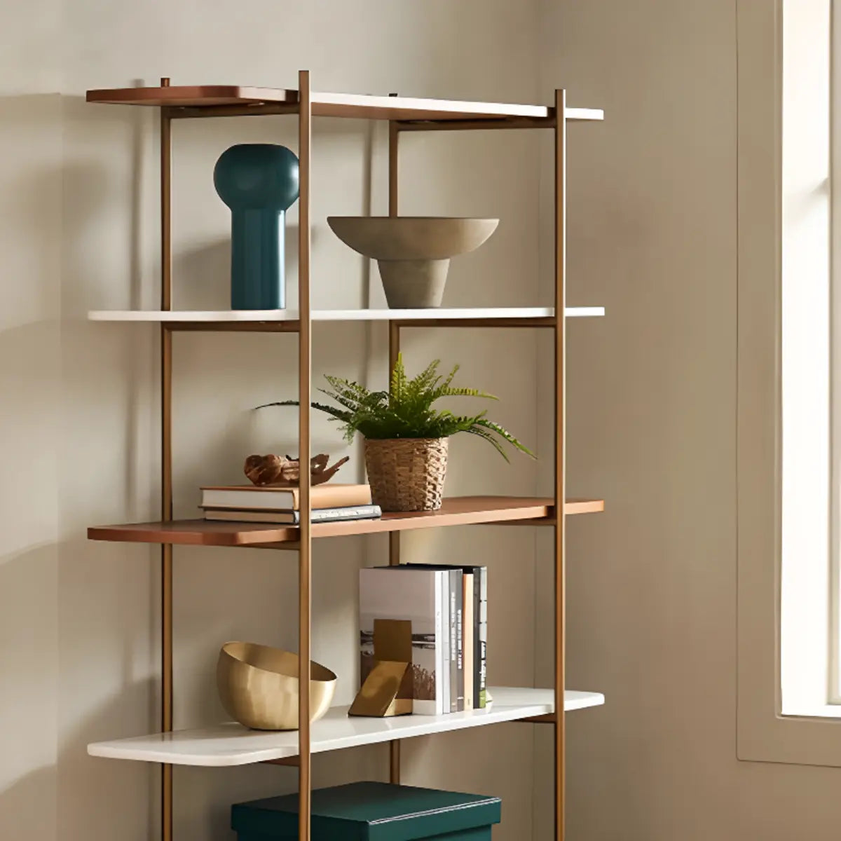 Simple Open Back 5-Tier Walnut Brown Display Bookcase Image - 6