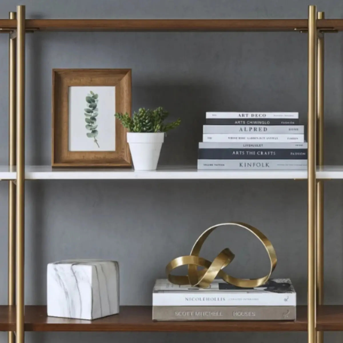 Simple Open Back 5-Tier Walnut Brown Display Bookcase Image - 8